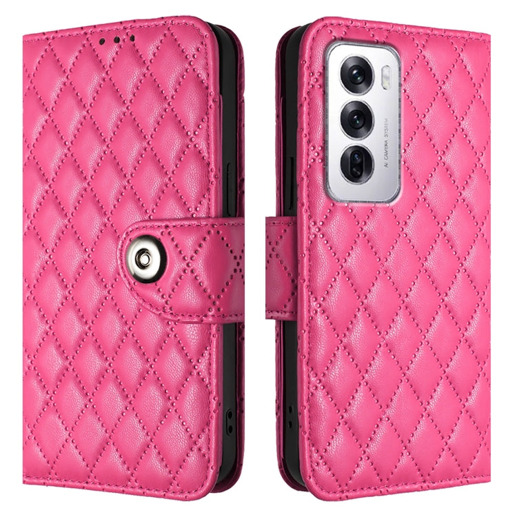 For OPPO Reno12 5G Global Rhombic Texture Flip Leather Phone Case with Lanyard