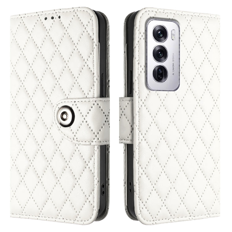 For OPPO Reno12 5G Global Rhombic Texture Flip Leather Phone Case with Lanyard