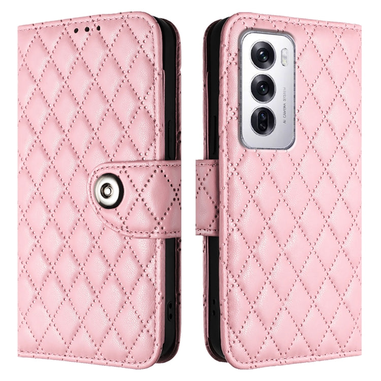 For OPPO Reno12 5G Global Rhombic Texture Flip Leather Phone Case with Lanyard