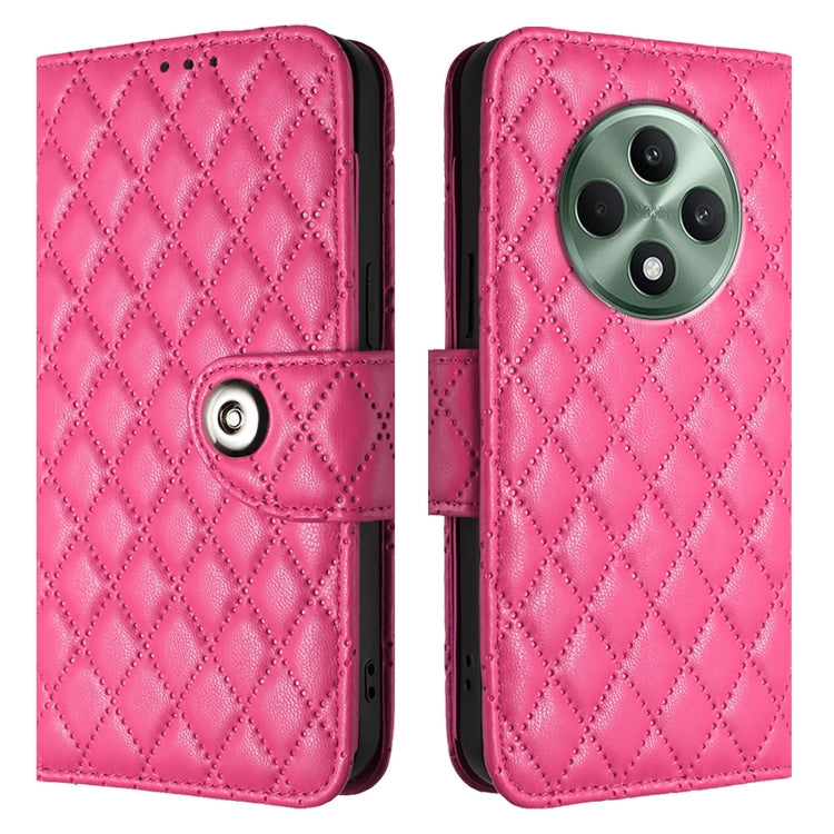 For OPPO Reno12 F 5G Global Rhombic Texture Flip Leather Phone Case with Lanyard