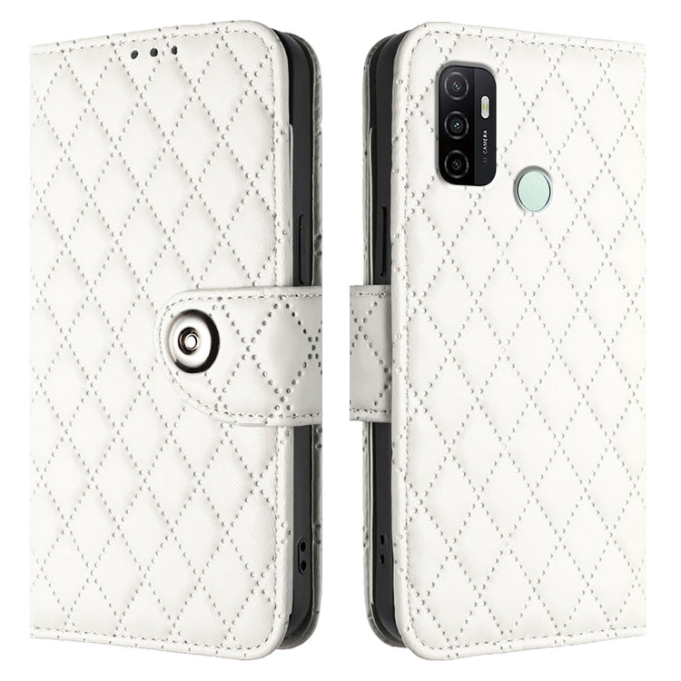 For OPPO A32 2020 4G / A53 2020 4G Rhombic Texture Flip Leather Phone Case with Lanyard
