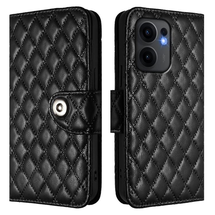 For OPPO Reno13 F 5G Global Rhombic Texture Flip Leather Phone Case with Lanyard