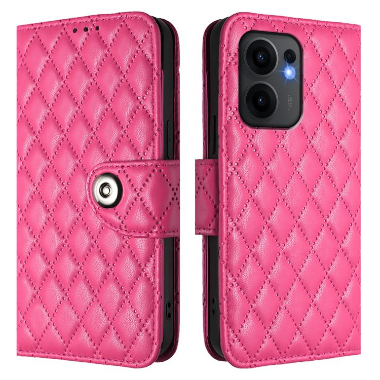 For OPPO Reno13 F 5G Global Rhombic Texture Flip Leather Phone Case with Lanyard