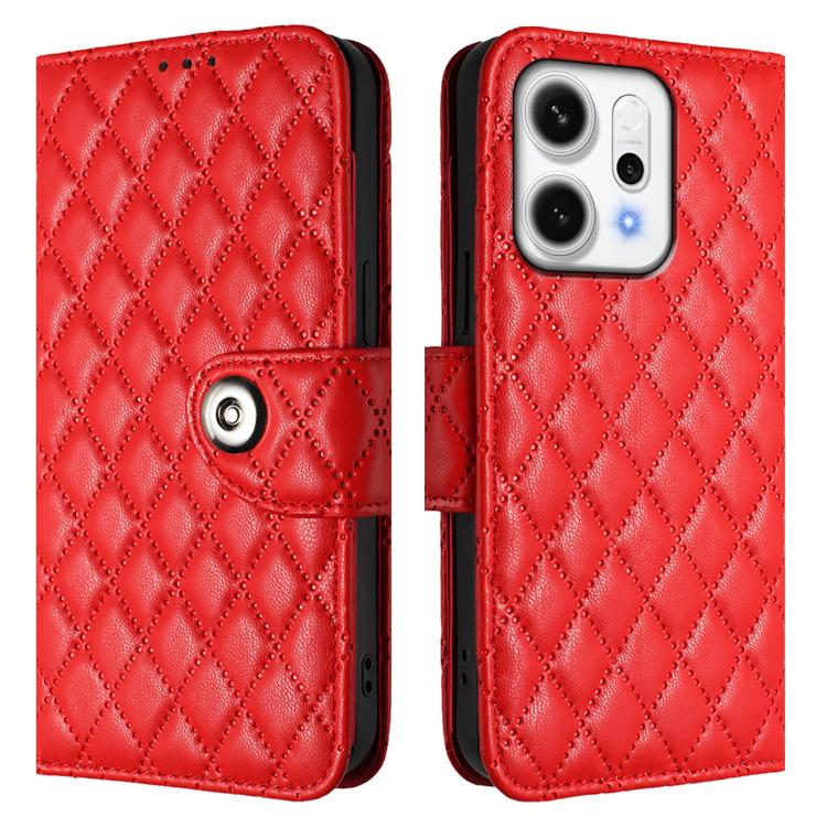 For OPPO Reno14 Pro 5G Global Rhombic Texture Flip Leather Phone Case with Lanyard