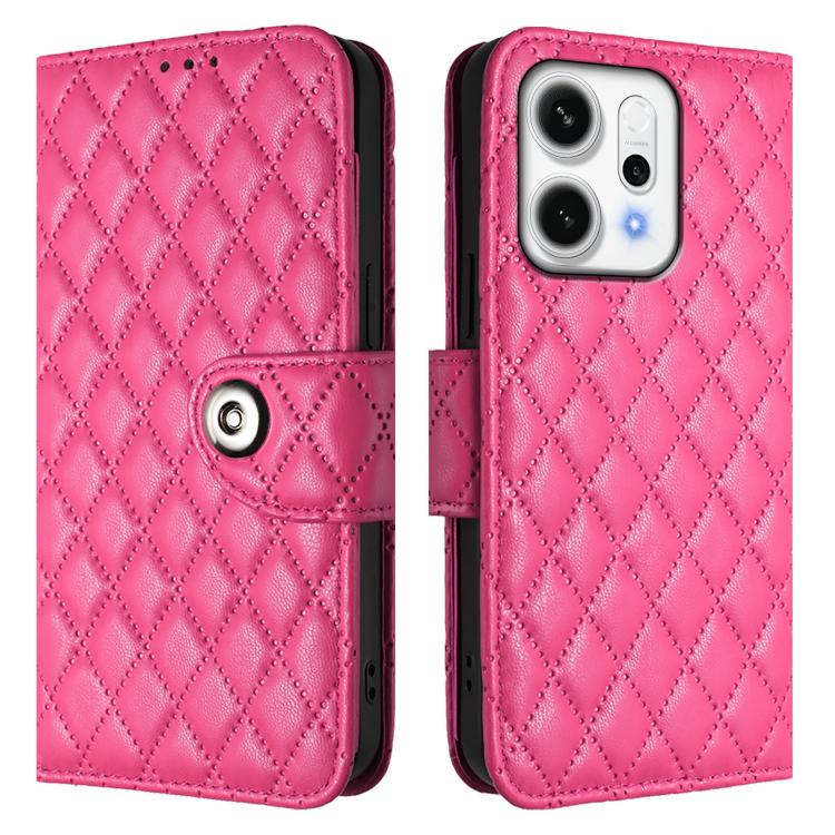 For OPPO Reno14 Pro 5G Global Rhombic Texture Flip Leather Phone Case with Lanyard