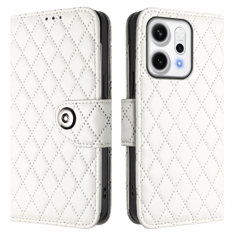 For OPPO Reno14 Pro 5G Global Rhombic Texture Flip Leather Phone Case with Lanyard
