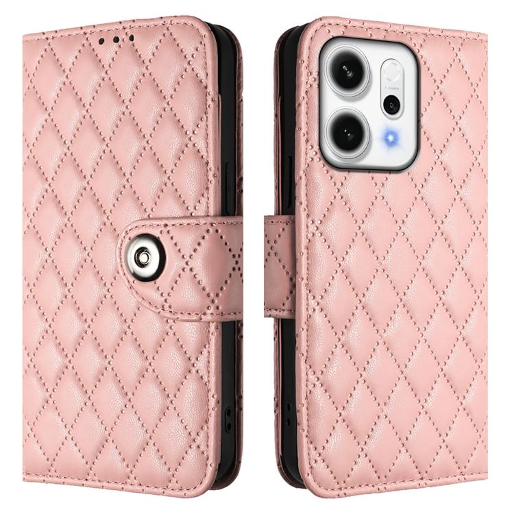 For OPPO Reno14 Pro 5G Global Rhombic Texture Flip Leather Phone Case with Lanyard