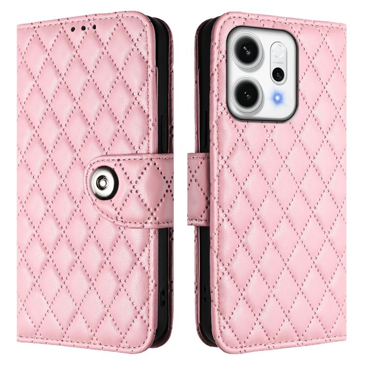 For OPPO Reno14 Pro 5G Global Rhombic Texture Flip Leather Phone Case with Lanyard