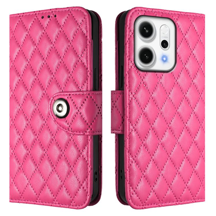 For OPPO Reno14 5G Global Rhombic Texture Flip Leather Phone Case with Lanyard