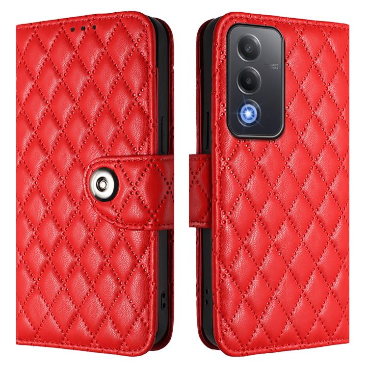 For OPPO A5 5G Global / A3 Pro 5G Global Rhombic Texture Flip Leather Phone Case with Lanyard