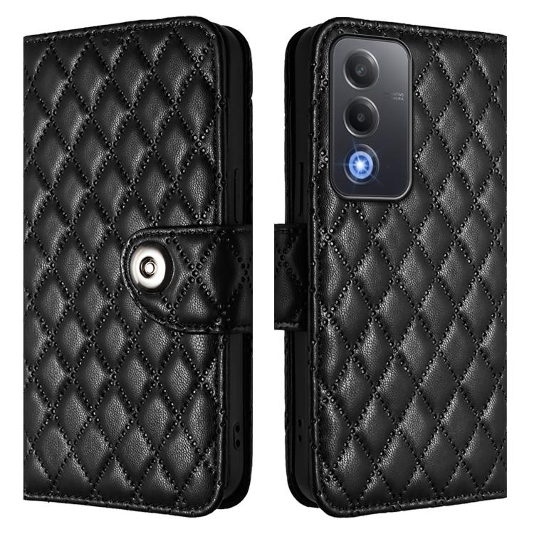 For OPPO A5 5G Global / A3 Pro 5G Global Rhombic Texture Flip Leather Phone Case with Lanyard
