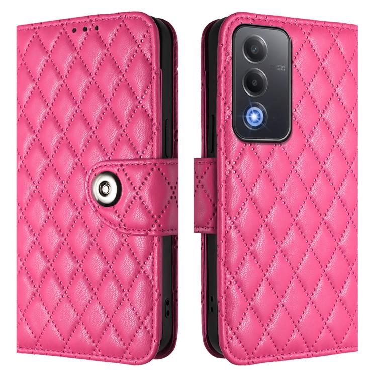 For OPPO A5 5G Global / A3 Pro 5G Global Rhombic Texture Flip Leather Phone Case with Lanyard