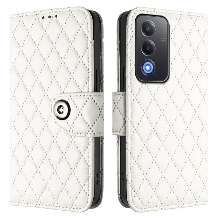 For OPPO A5 5G Global / A3 Pro 5G Global Rhombic Texture Flip Leather Phone Case with Lanyard