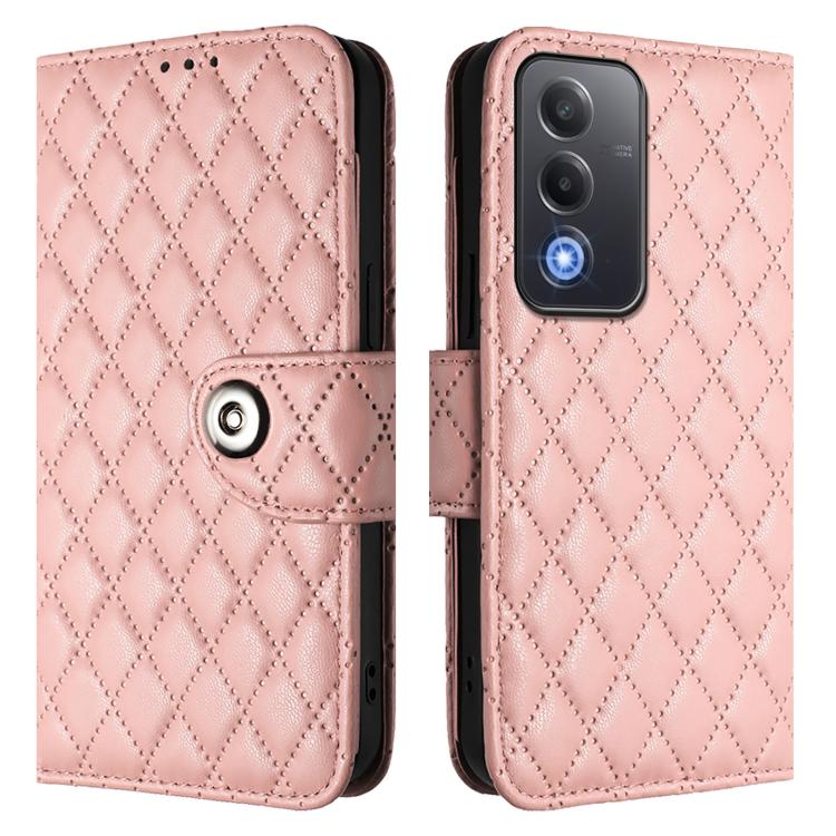 For OPPO A5 5G Global / A3 Pro 5G Global Rhombic Texture Flip Leather Phone Case with Lanyard