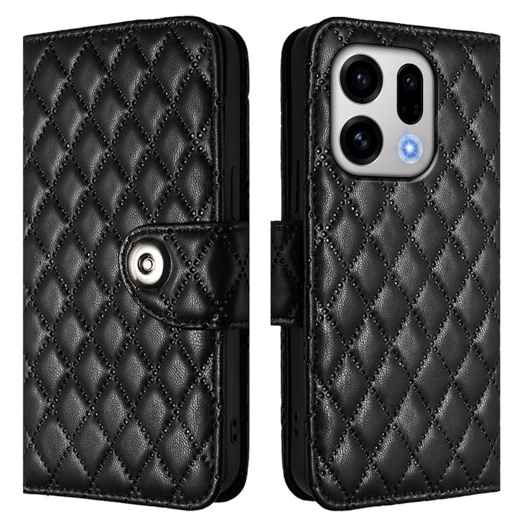 For OPPO Find X9 Rhombic Texture Flip Leather Phone Case with Lanyard