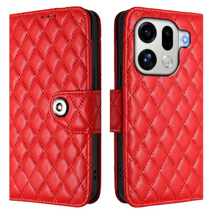 For OPPO Find X9 Pro Rhombic Texture Flip Leather Phone Case with Lanyard