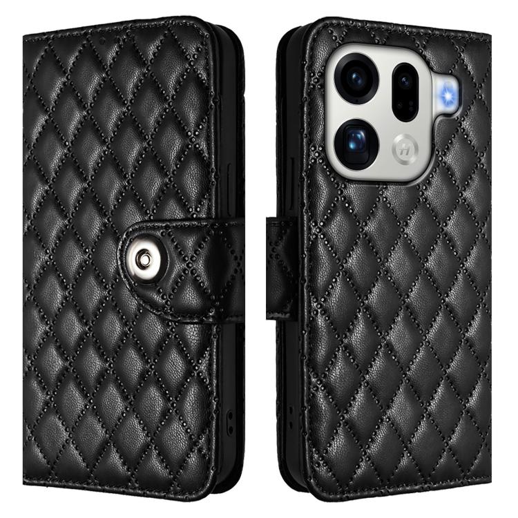 For OPPO Find X9 Pro Rhombic Texture Flip Leather Phone Case with Lanyard