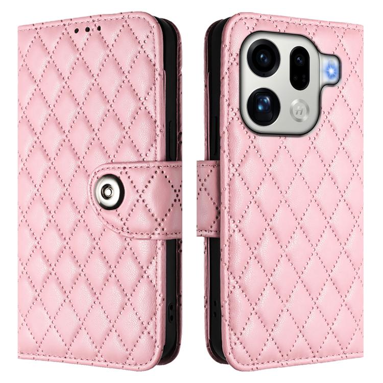 For OPPO Find X9 Pro Rhombic Texture Flip Leather Phone Case with Lanyard