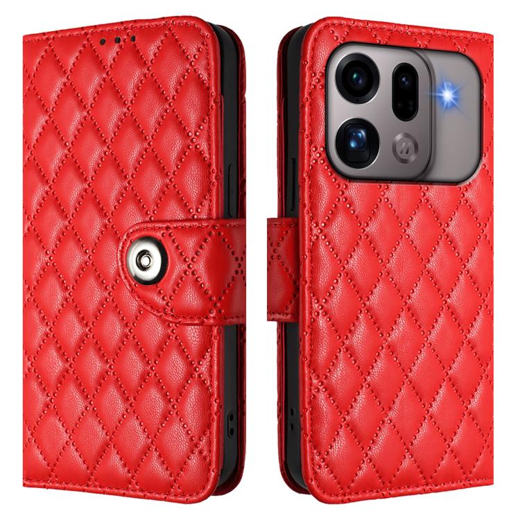 For OPPO Find X9s Pro 5G Rhombic Texture Flip Leather Phone Case with Lanyard