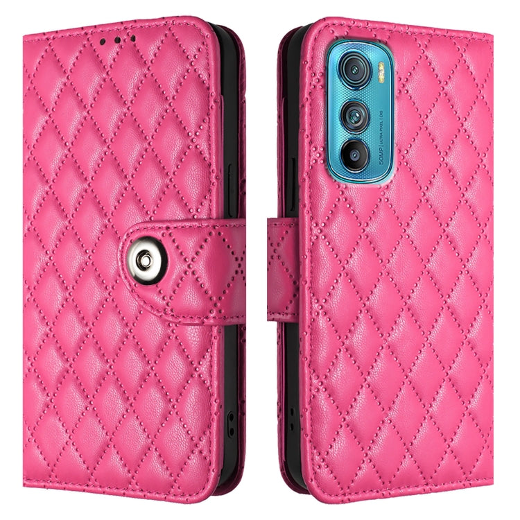 For Motorola Edge 30 Rhombic Texture Flip Leather Phone Case with Lanyard