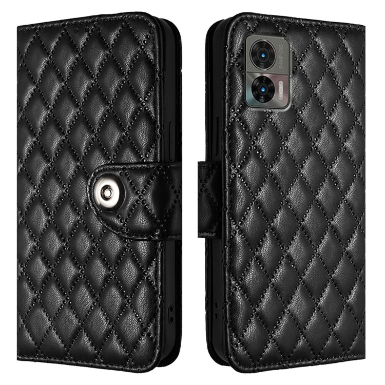 For Motorola Edge 30 Neo Rhombic Texture Flip Leather Phone Case with Lanyard