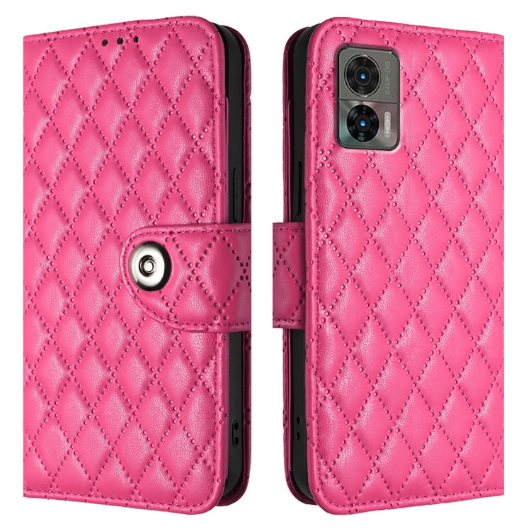 For Motorola Edge 30 Neo Rhombic Texture Flip Leather Phone Case with Lanyard