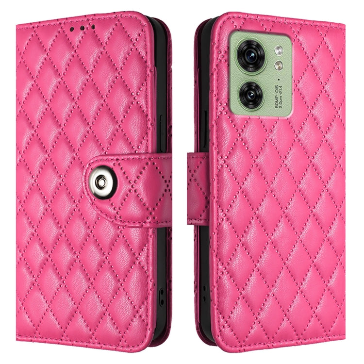 For Motorola Edge 40 Rhombic Texture Flip Leather Phone Case with Lanyard