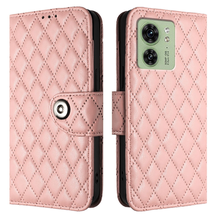 For Motorola Edge 40 Rhombic Texture Flip Leather Phone Case with Lanyard