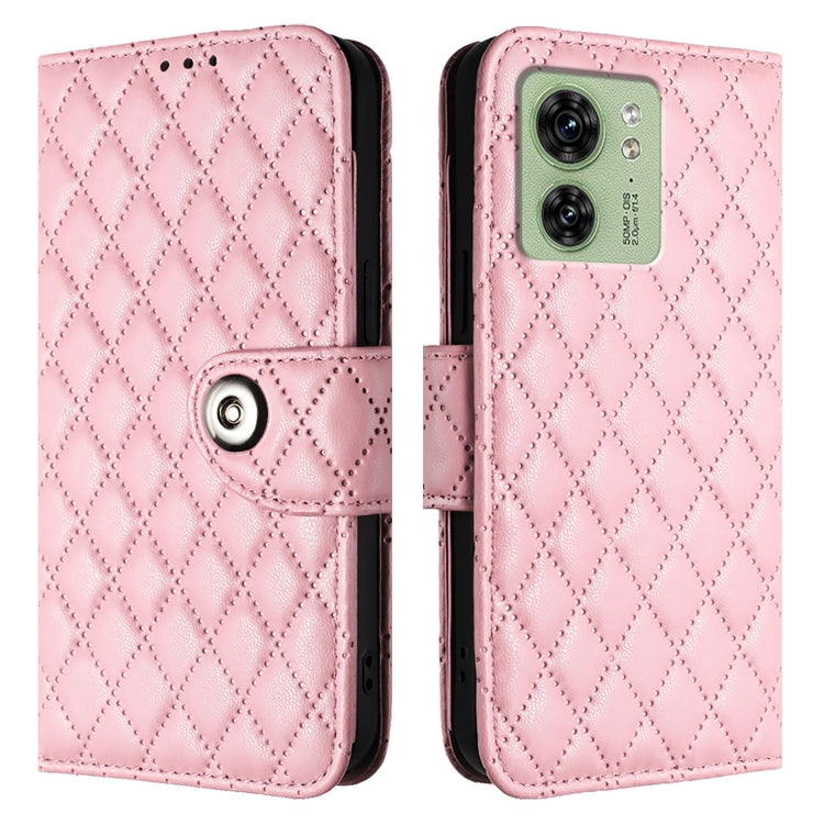For Motorola Edge 40 Rhombic Texture Flip Leather Phone Case with Lanyard