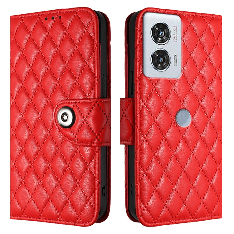 For Motorola Edge 50 Fusion Rhombic Texture Flip Leather Phone Case with Lanyard