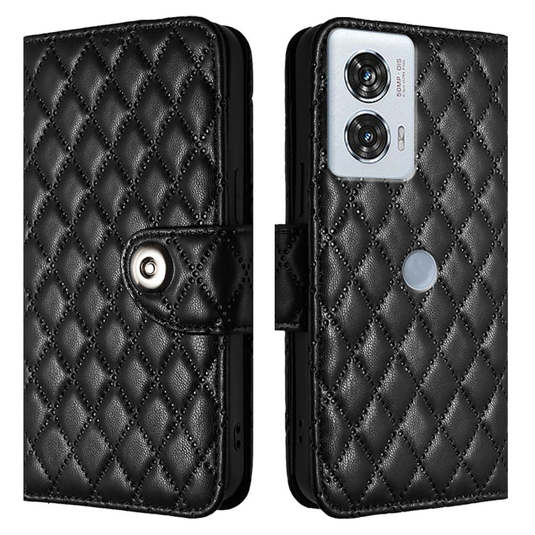 For Motorola Edge 50 Fusion Rhombic Texture Flip Leather Phone Case with Lanyard