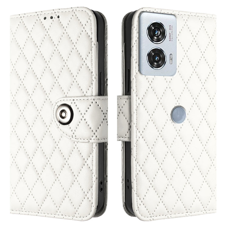 For Motorola Edge 50 Fusion Rhombic Texture Flip Leather Phone Case with Lanyard