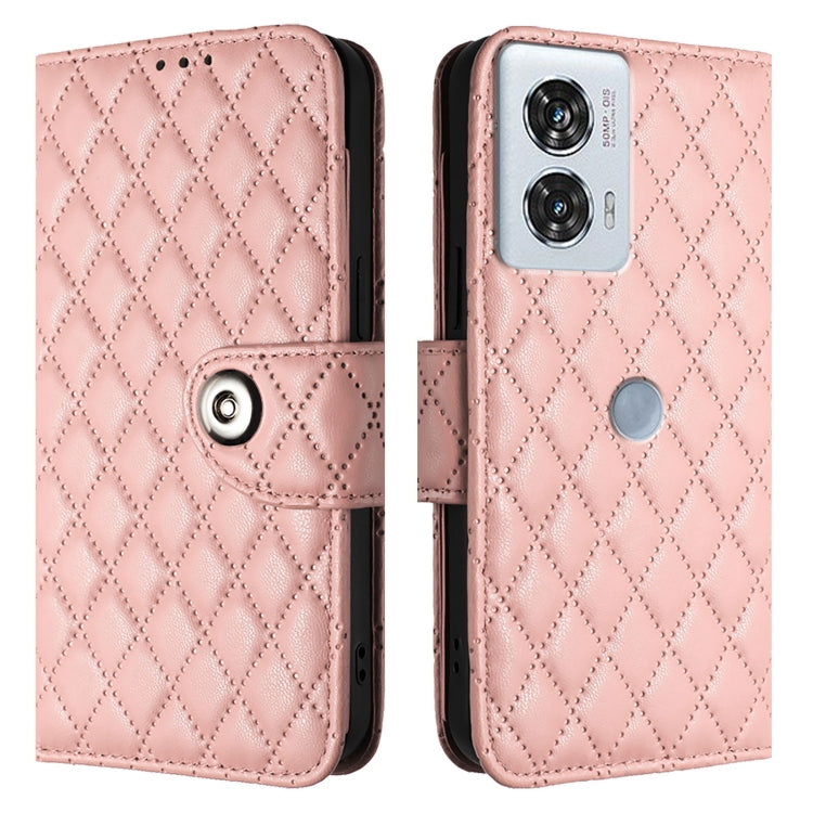 For Motorola Edge 50 Fusion Rhombic Texture Flip Leather Phone Case with Lanyard