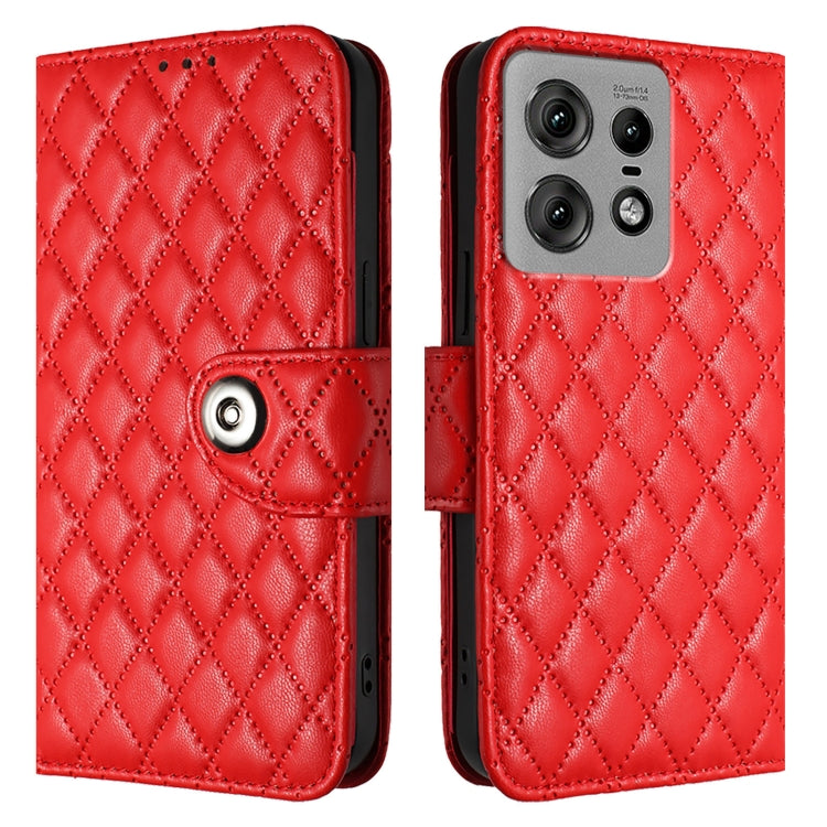 For Motorola Edge 50 Pro Rhombic Texture Flip Leather Phone Case with Lanyard