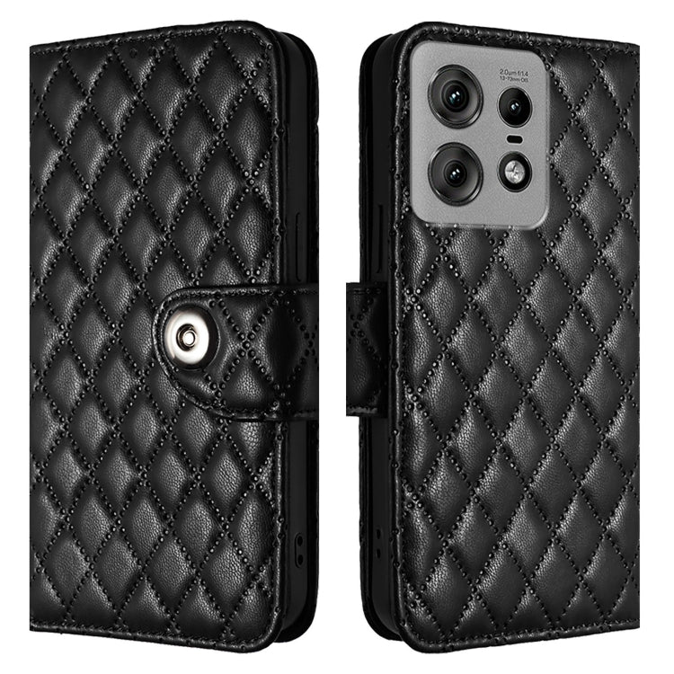 For Motorola Edge 50 Pro Rhombic Texture Flip Leather Phone Case with Lanyard