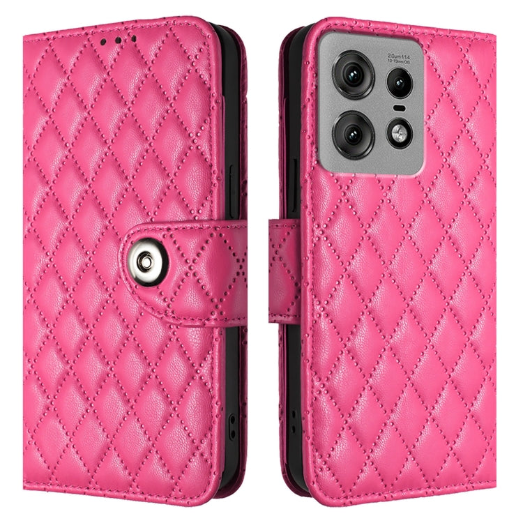 For Motorola Edge 50 Pro Rhombic Texture Flip Leather Phone Case with Lanyard