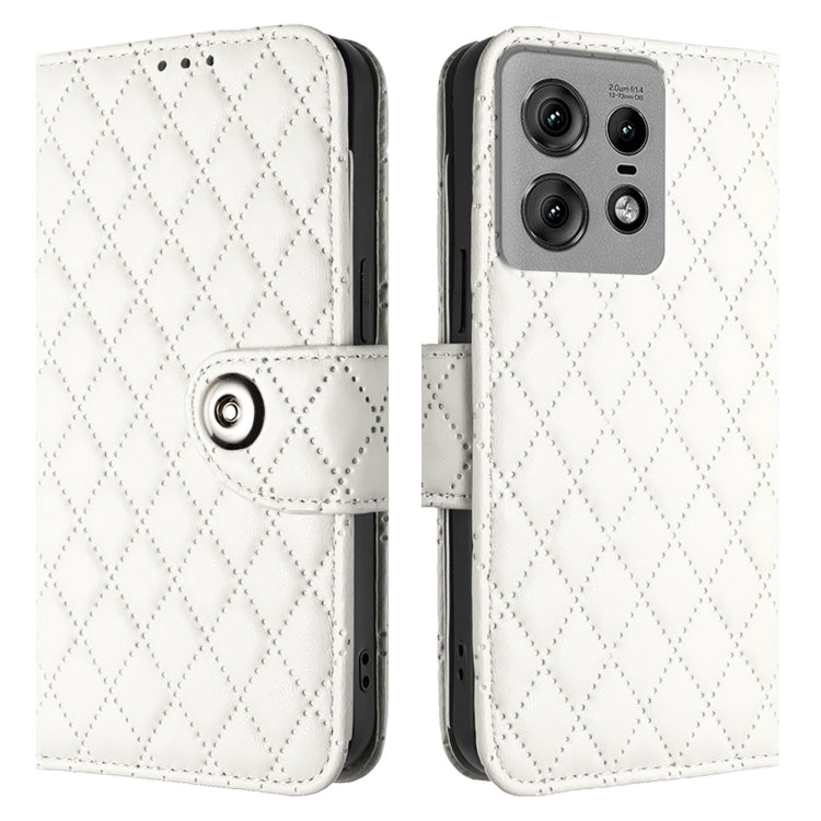 For Motorola Edge 50 Pro Rhombic Texture Flip Leather Phone Case with Lanyard