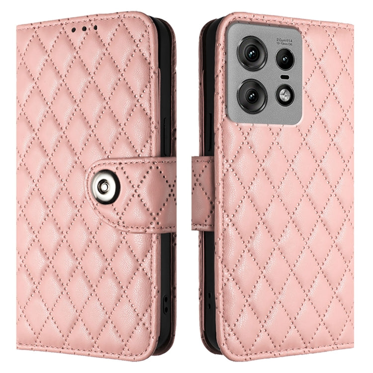 For Motorola Edge 50 Pro Rhombic Texture Flip Leather Phone Case with Lanyard