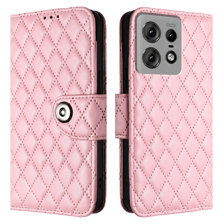 For Motorola Edge 50 Pro Rhombic Texture Flip Leather Phone Case with Lanyard