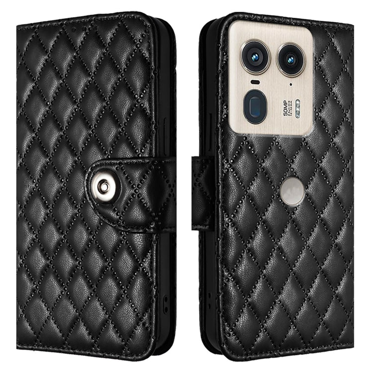 For Motorola Edge 50 Ultra Rhombic Texture Flip Leather Phone Case with Lanyard