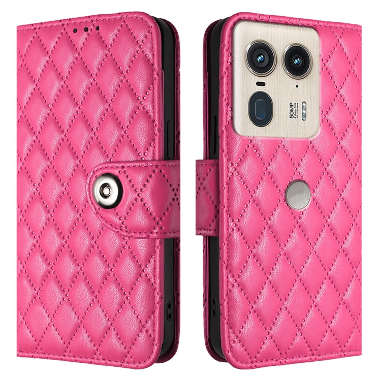 For Motorola Edge 50 Ultra Rhombic Texture Flip Leather Phone Case with Lanyard