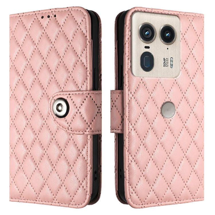 For Motorola Edge 50 Ultra Rhombic Texture Flip Leather Phone Case with Lanyard