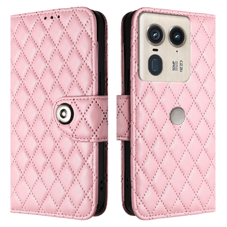 For Motorola Edge 50 Ultra Rhombic Texture Flip Leather Phone Case with Lanyard