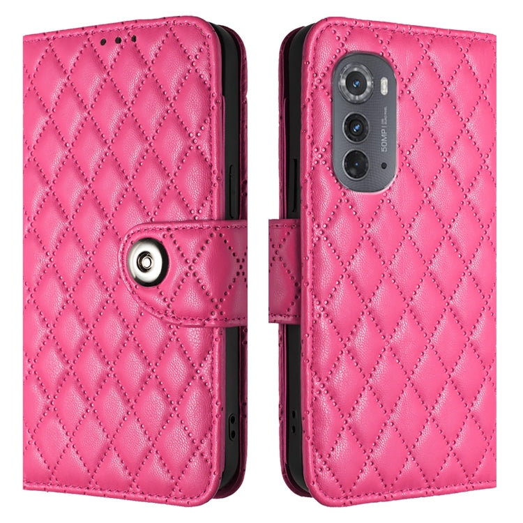 For Motorola Edge 2022 Rhombic Texture Flip Leather Phone Case with Lanyard