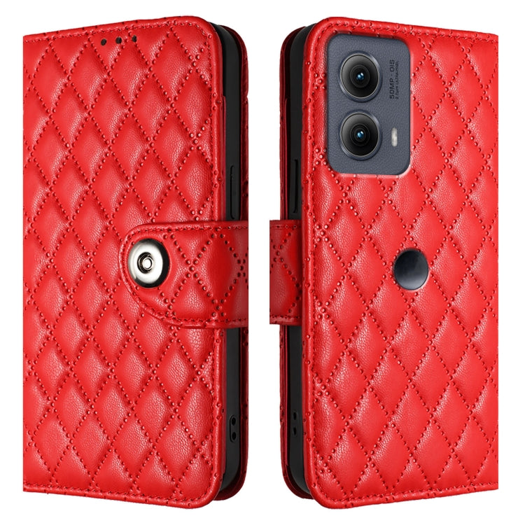 For Motorola Edge 2024 Rhombic Texture Flip Leather Phone Case with Lanyard