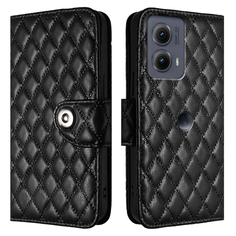 For Motorola Edge 2024 Rhombic Texture Flip Leather Phone Case with Lanyard