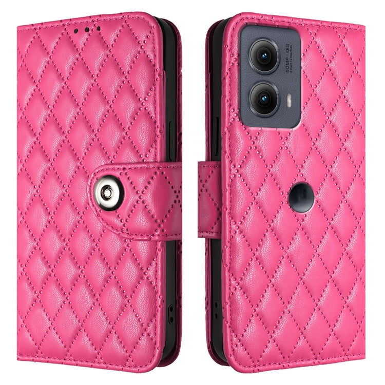 For Motorola Edge 2024 Rhombic Texture Flip Leather Phone Case with Lanyard
