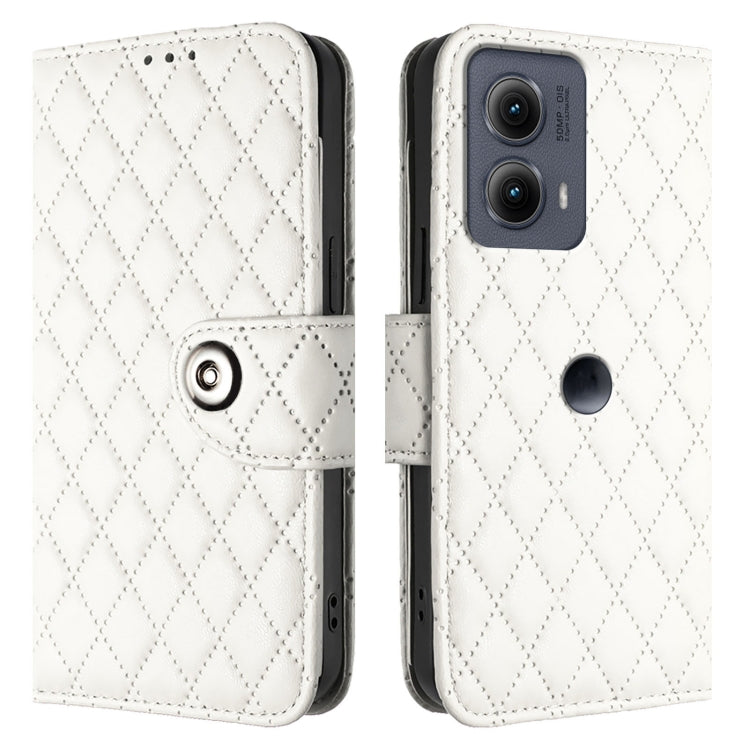 For Motorola Edge 2024 Rhombic Texture Flip Leather Phone Case with Lanyard