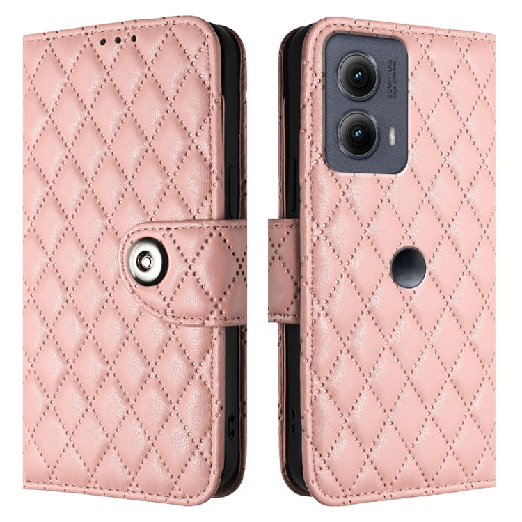 For Motorola Edge 2024 Rhombic Texture Flip Leather Phone Case with Lanyard
