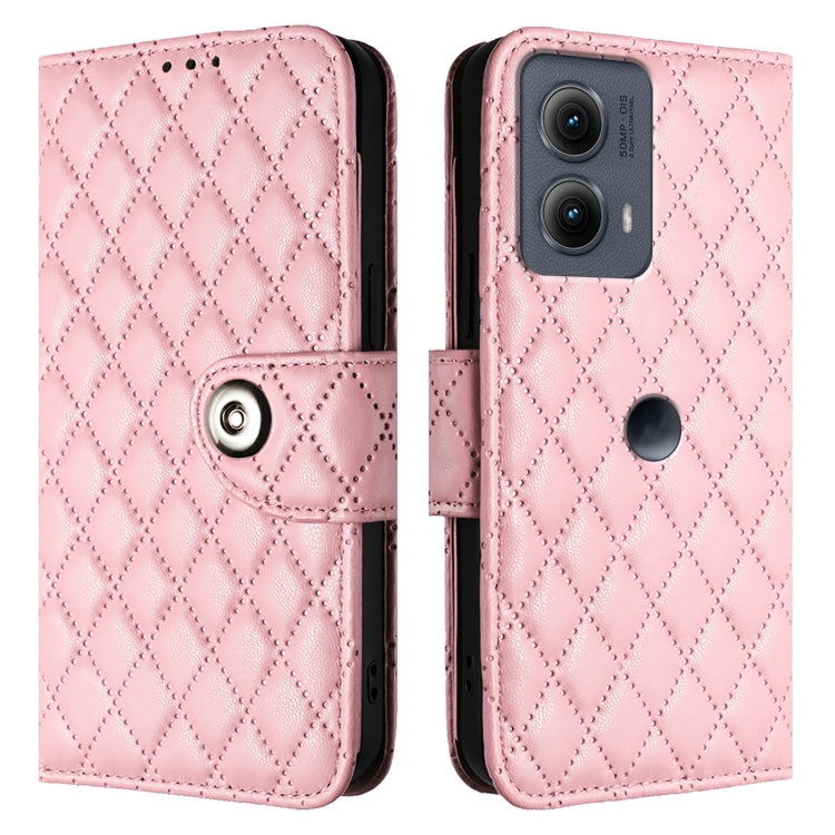 For Motorola Edge 2024 Rhombic Texture Flip Leather Phone Case with Lanyard